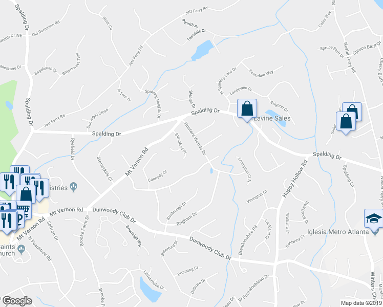 map of restaurants, bars, coffee shops, grocery stores, and more near 7635 Blandford Place in Atlanta