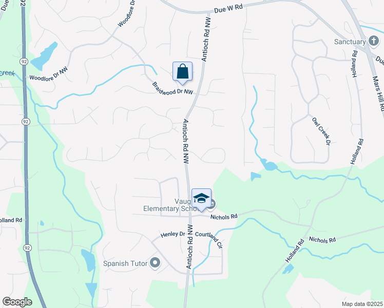 map of restaurants, bars, coffee shops, grocery stores, and more near 5513 Lavender Farms Road Northwest in Powder Springs