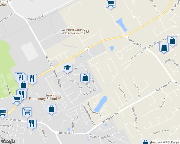 map of restaurants, bars, coffee shops, grocery stores, and more near 66 Caldwell Road in Lawrenceville