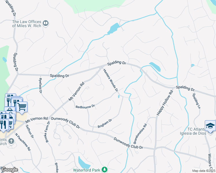 map of restaurants, bars, coffee shops, grocery stores, and more near 7635 Blandford Place in Atlanta