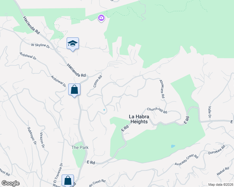 map of restaurants, bars, coffee shops, grocery stores, and more near 444 Green View Road in La Habra Heights