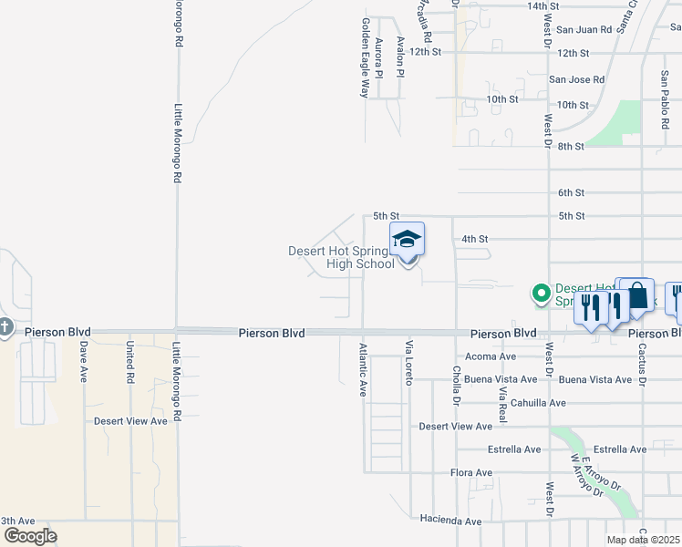 map of restaurants, bars, coffee shops, grocery stores, and more near 11553 Mountain Hawk Lane in Desert Hot Springs