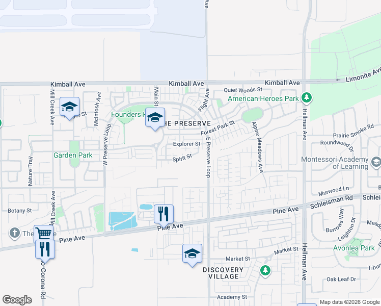 map of restaurants, bars, coffee shops, grocery stores, and more near in Chino