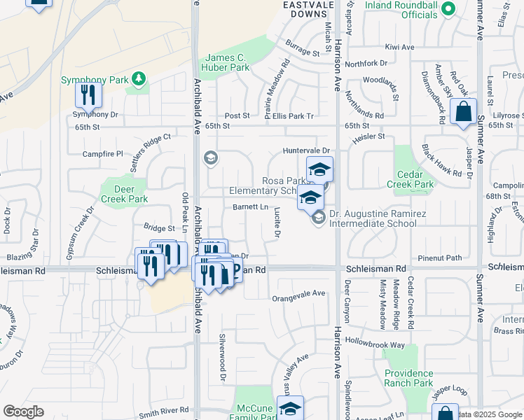 map of restaurants, bars, coffee shops, grocery stores, and more near 6798 Heathgrove Drive in Corona