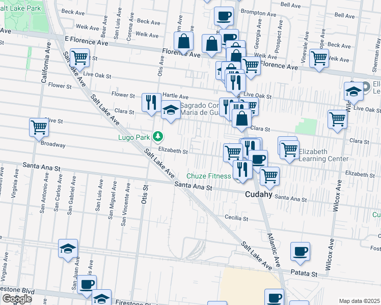 map of restaurants, bars, coffee shops, grocery stores, and more near 4352 Clara Street in Cudahy