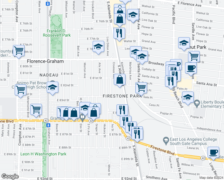 map of restaurants, bars, coffee shops, grocery stores, and more near 8122 1/2 Lou Dillon Avenue in Los Angeles