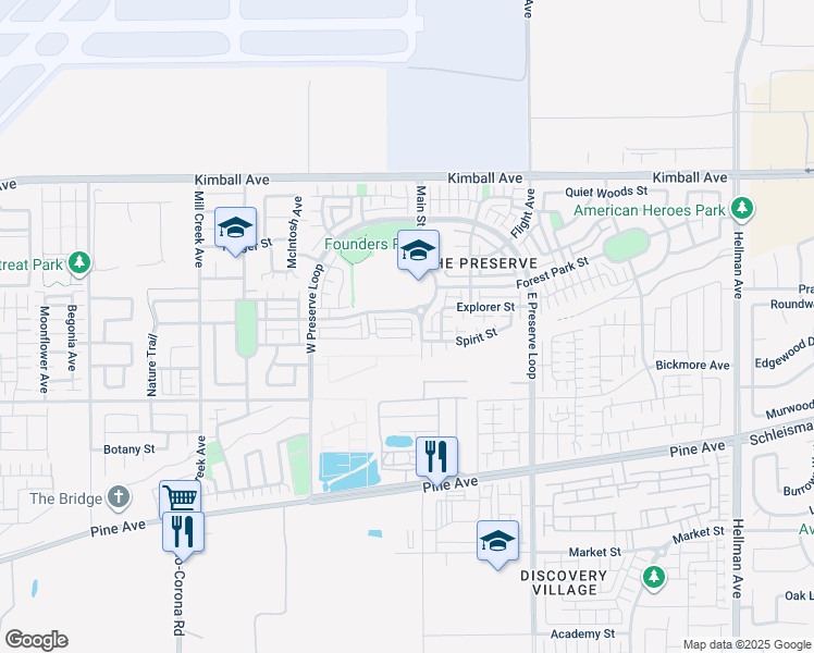 map of restaurants, bars, coffee shops, grocery stores, and more near 8276 Traveller St. in Chino