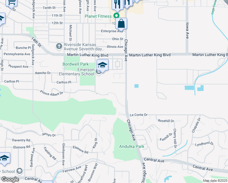 map of restaurants, bars, coffee shops, grocery stores, and more near 1787 Prince Albert Drive in Riverside