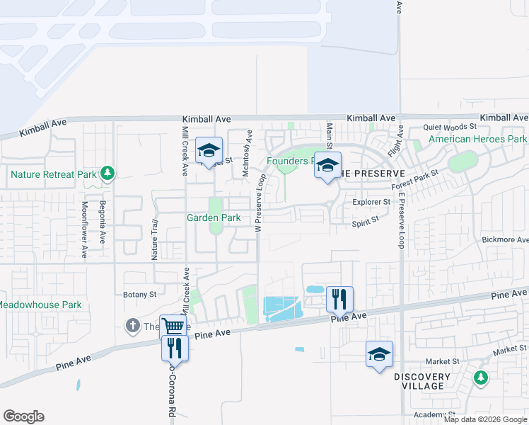 map of restaurants, bars, coffee shops, grocery stores, and more near 15910 Fountain Lane in Chino