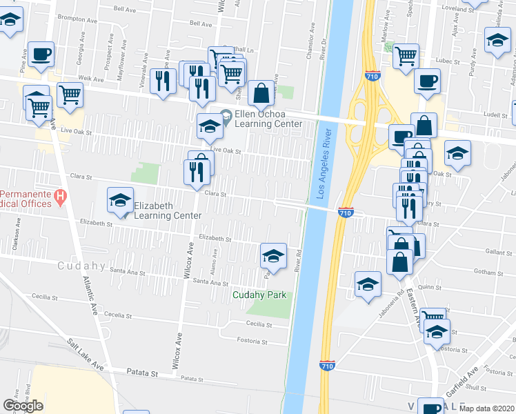 map of restaurants, bars, coffee shops, grocery stores, and more near 5203 Clara Street in Cudahy