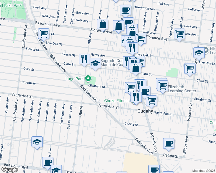 map of restaurants, bars, coffee shops, grocery stores, and more near 4352 Clara Street in Cudahy