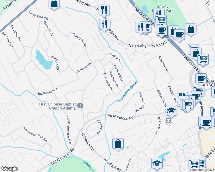 map of restaurants, bars, coffee shops, grocery stores, and more near 4230 East Meadow Drive in Duluth