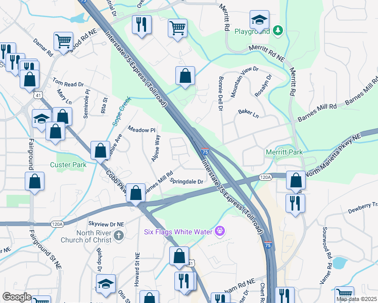 map of restaurants, bars, coffee shops, grocery stores, and more near 506 Glenivy in Marietta