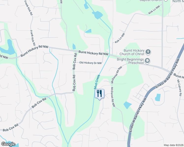 map of restaurants, bars, coffee shops, grocery stores, and more near 2686 Creekview Point Northwest in Marietta