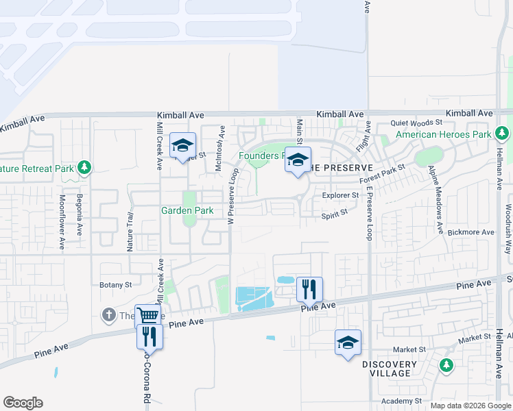 map of restaurants, bars, coffee shops, grocery stores, and more near 15968 Leader Avenue in Chino