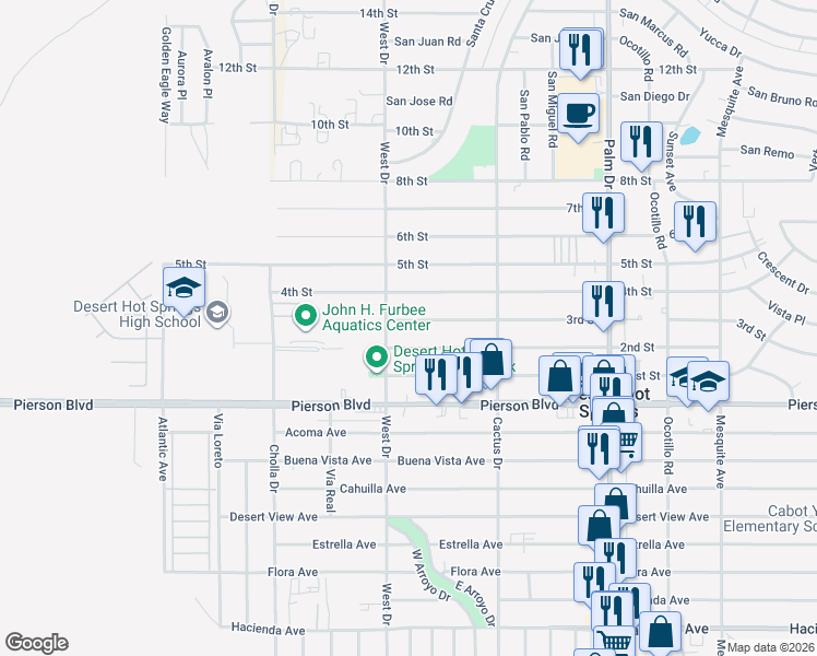 map of restaurants, bars, coffee shops, grocery stores, and more near in Desert Hot Springs