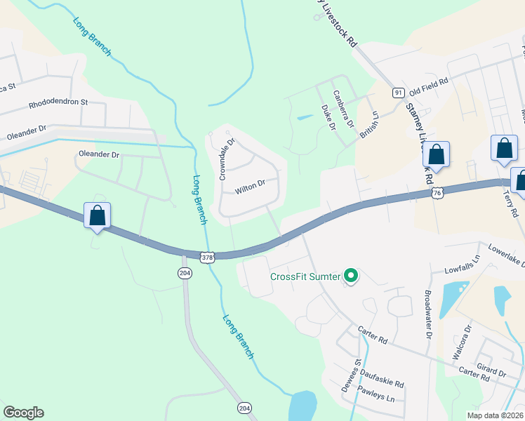 map of restaurants, bars, coffee shops, grocery stores, and more near 1520 Crowndale Drive in Sumter