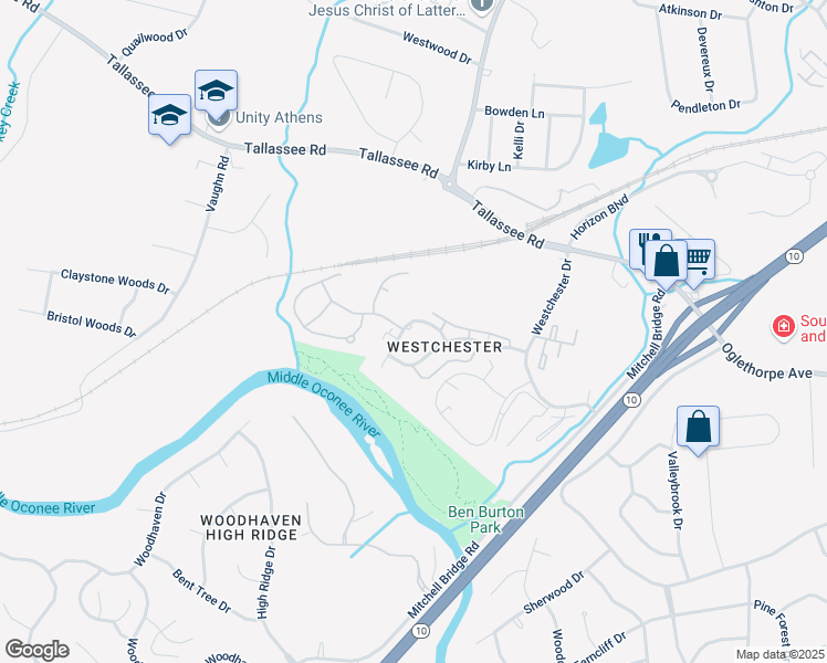 map of restaurants, bars, coffee shops, grocery stores, and more near 162 Chalfont Lane in Athens