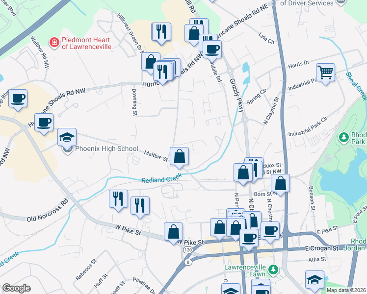 map of restaurants, bars, coffee shops, grocery stores, and more near 272 Scarlet Way in Lawrenceville