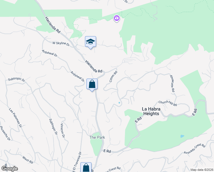 map of restaurants, bars, coffee shops, grocery stores, and more near 2168 Citron Road in La Habra Heights