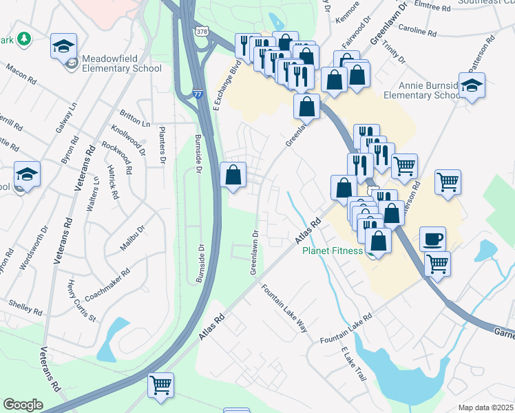 map of restaurants, bars, coffee shops, grocery stores, and more near 405 Greenlawn Drive in Columbia