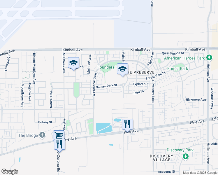 map of restaurants, bars, coffee shops, grocery stores, and more near 15978 Spirit Street in Chino