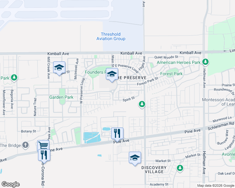 map of restaurants, bars, coffee shops, grocery stores, and more near 8356 Explorer Street in Chino