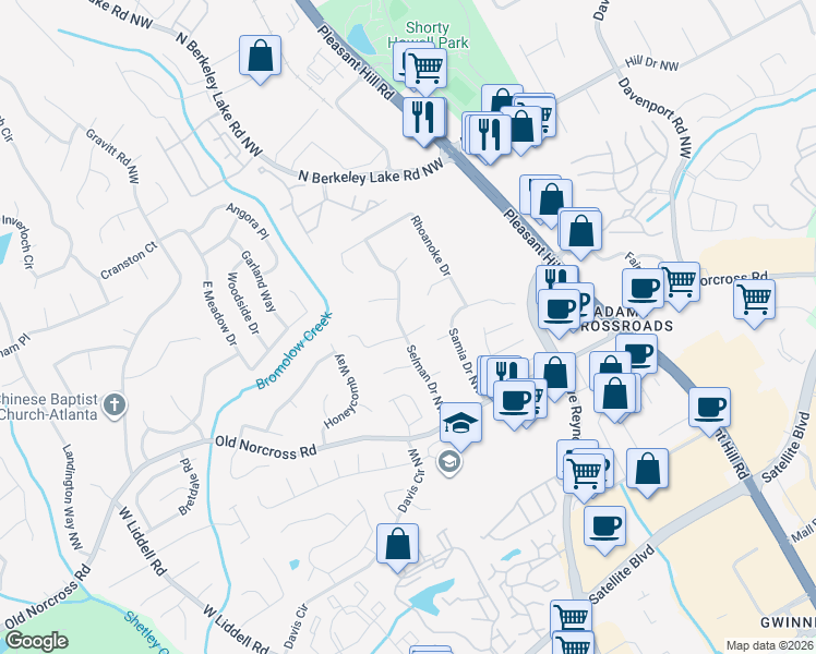 map of restaurants, bars, coffee shops, grocery stores, and more near 3797 Murdock Lane in Duluth