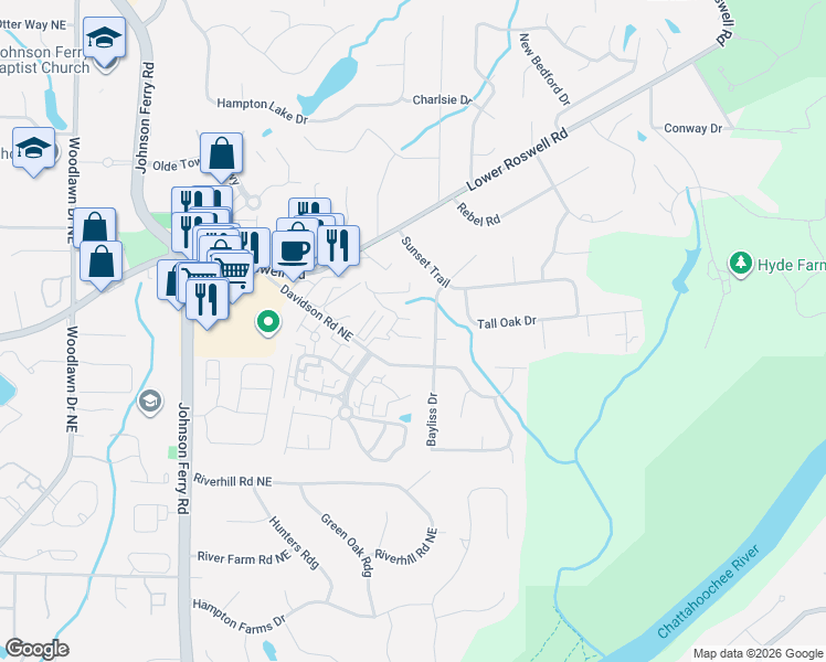 map of restaurants, bars, coffee shops, grocery stores, and more near 1304 Parkaire Crossing in Marietta