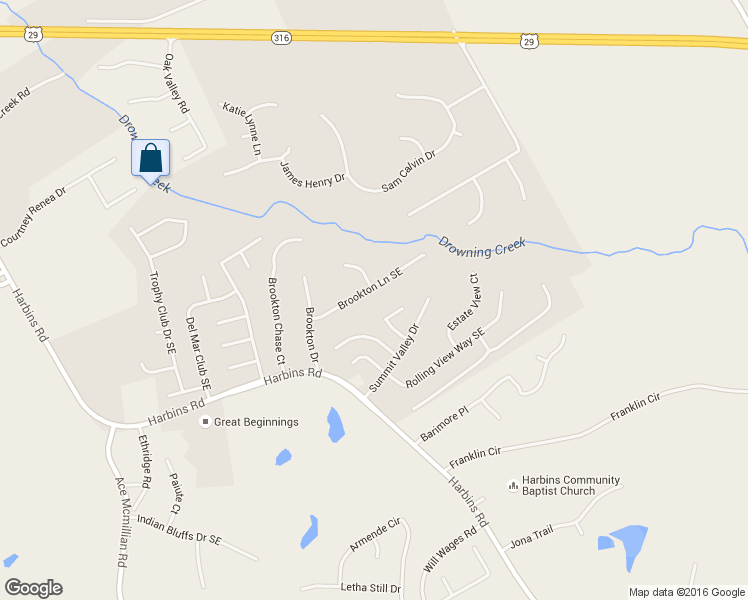 map of restaurants, bars, coffee shops, grocery stores, and more near 2785 Brookton Lane Southeast in Dacula