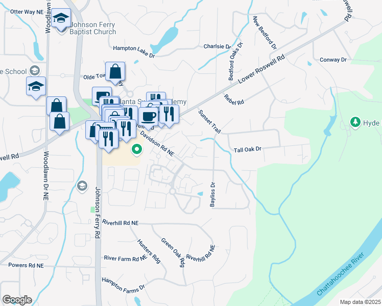 map of restaurants, bars, coffee shops, grocery stores, and more near 907 Parkaire Crossing in Marietta