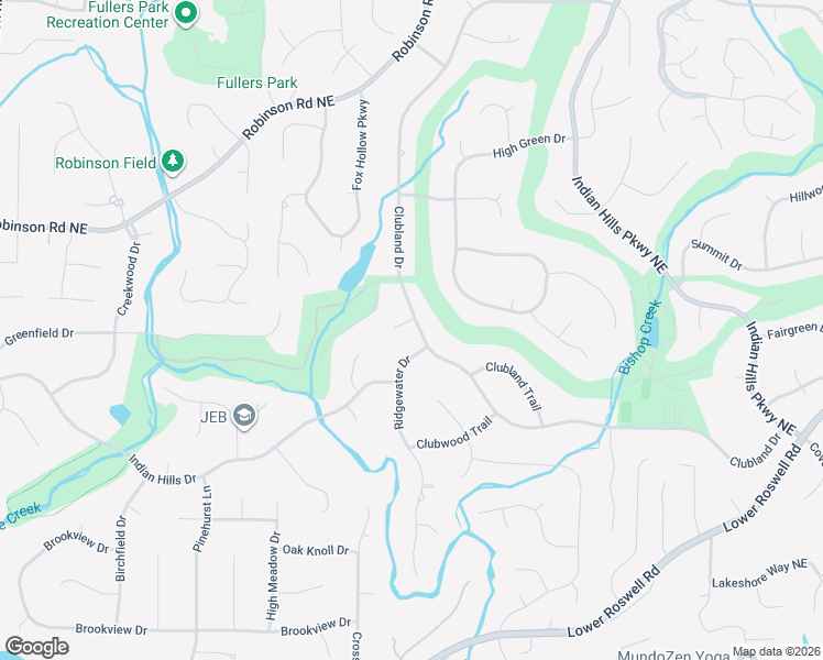 map of restaurants, bars, coffee shops, grocery stores, and more near 3620 Clubland Drive in Marietta