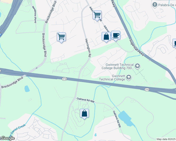 map of restaurants, bars, coffee shops, grocery stores, and more near 1587 Herrington Road in Lawrenceville