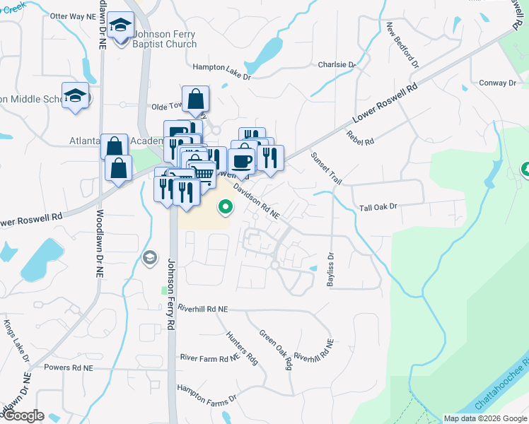 map of restaurants, bars, coffee shops, grocery stores, and more near 834 Serramonte Drive in Marietta