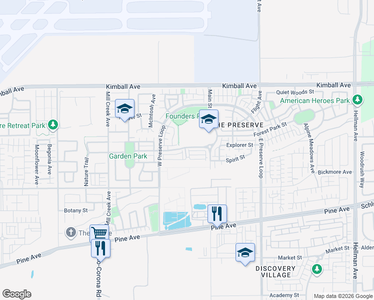 map of restaurants, bars, coffee shops, grocery stores, and more near 15953 Pilot Avenue in Chino