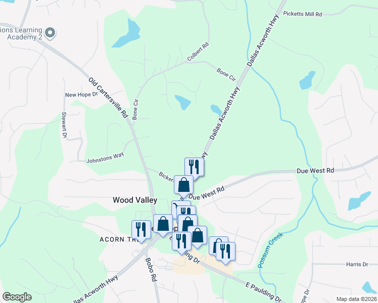 map of restaurants, bars, coffee shops, grocery stores, and more near 133 Hummingbird Path in Dallas