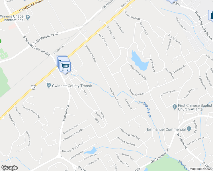 map of restaurants, bars, coffee shops, grocery stores, and more near 2740 Woodbine Hill Way in Norcross