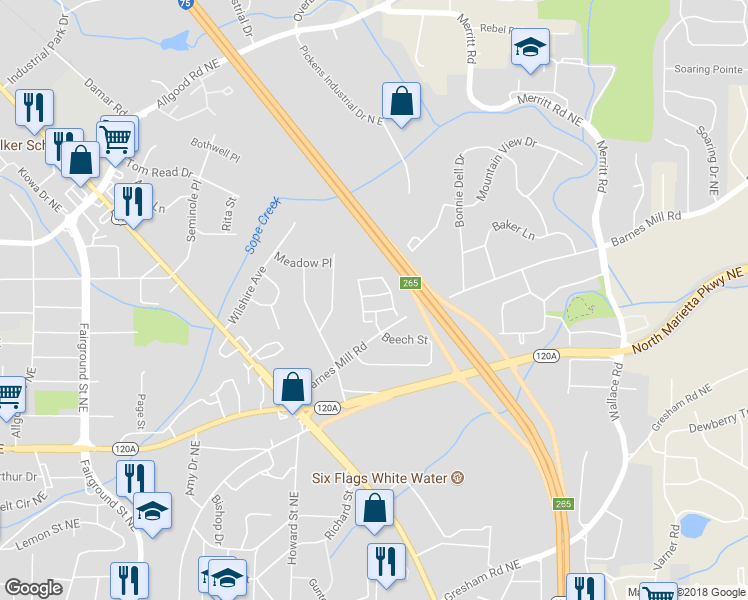 map of restaurants, bars, coffee shops, grocery stores, and more near 1005 Glenivy in Marietta