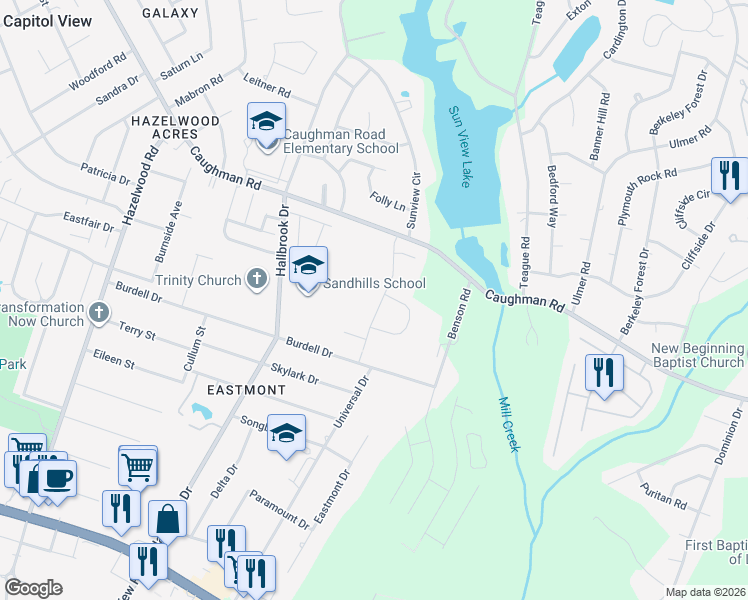 map of restaurants, bars, coffee shops, grocery stores, and more near 152 Caughman Ridge Road in Columbia