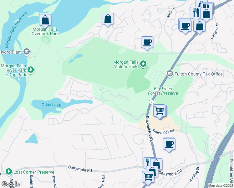 map of restaurants, bars, coffee shops, grocery stores, and more near 4205 Santa Fe Parkway in Sandy Springs