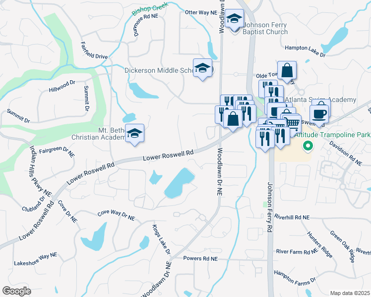 map of restaurants, bars, coffee shops, grocery stores, and more near 633 Cagle Road in Marietta