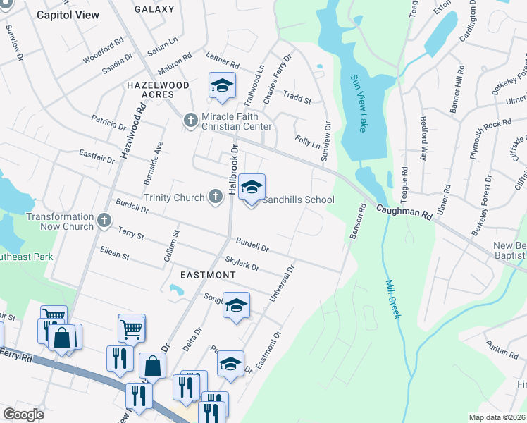 map of restaurants, bars, coffee shops, grocery stores, and more near 1500 Hallbrook Drive in Columbia