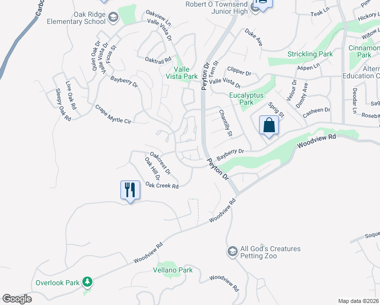 map of restaurants, bars, coffee shops, grocery stores, and more near 3249 Cambridge Drive in Chino Hills