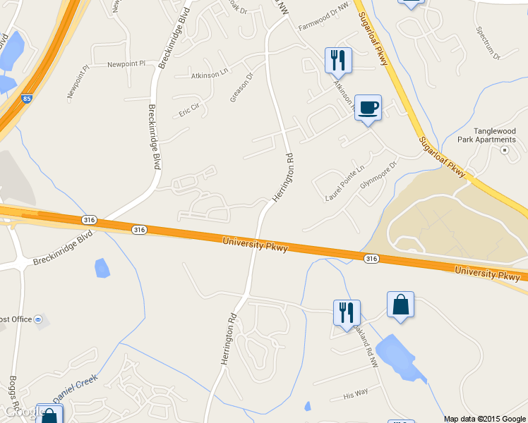 map of restaurants, bars, coffee shops, grocery stores, and more near 1564 Herrington Road in Lawrenceville