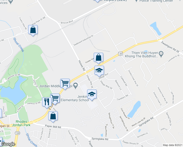 map of restaurants, bars, coffee shops, grocery stores, and more near 37 Providence Oak Lane Southeast in Lawrenceville