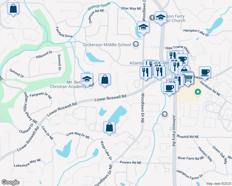 map of restaurants, bars, coffee shops, grocery stores, and more near 633 Cagle Road in Marietta