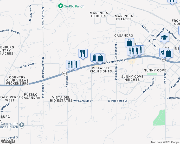 map of restaurants, bars, coffee shops, grocery stores, and more near 1105 West Wickenburg Way in Wickenburg