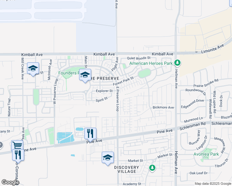 map of restaurants, bars, coffee shops, grocery stores, and more near 15924 East Preserve Loop in Chino
