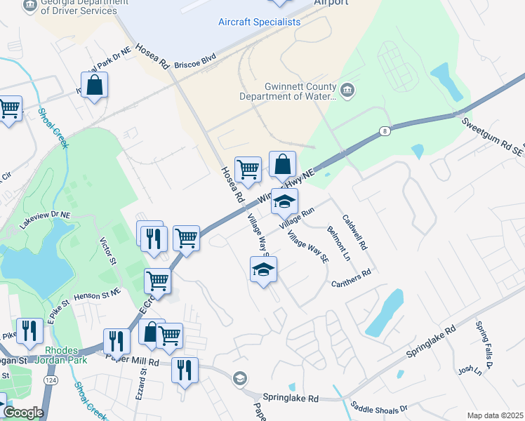 map of restaurants, bars, coffee shops, grocery stores, and more near 37 Providence Oak Lane Southeast in Lawrenceville