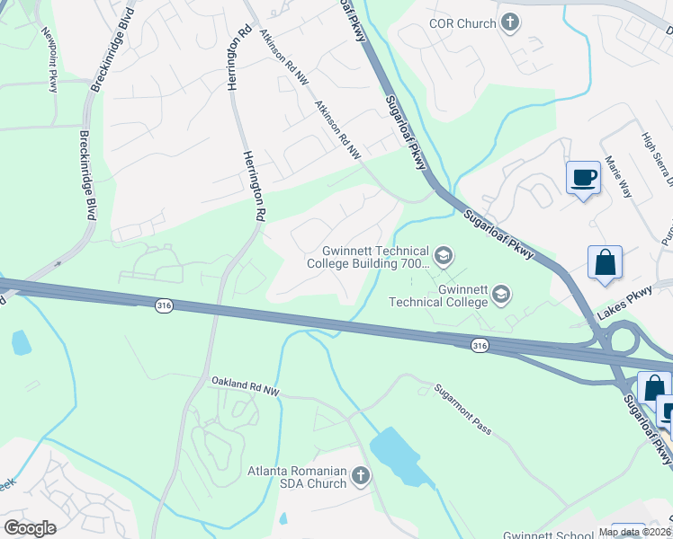 map of restaurants, bars, coffee shops, grocery stores, and more near 2130 Glynmoore Drive in Lawrenceville